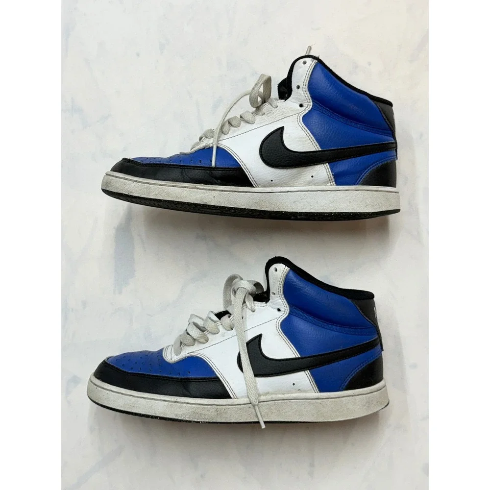NIKE $95 Mens 7 White Blue Black Court Vision Mid High Top Lace Up Sneakers 7B